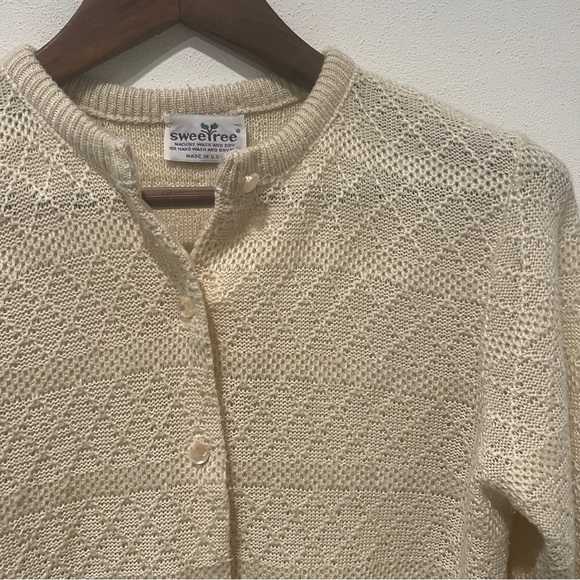 Vintage Sweetree Open Knit Button Front Lightweight Cardigan Preppy Academia - Picture 10 of 10